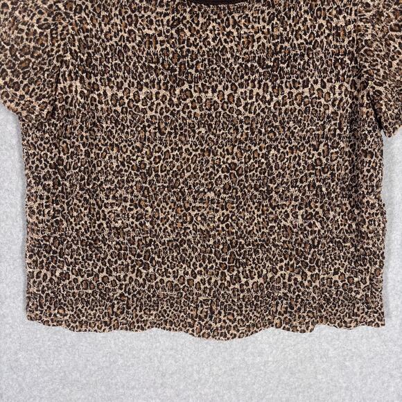 VTG 90s Top 2XL Leopard Animal Crinkle Sheer Textured Loud Maximalist Stretch - Picture 3 of 10